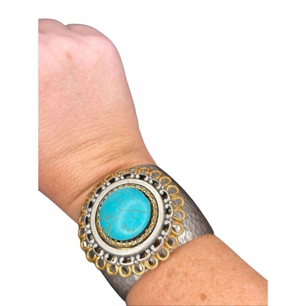 Boutique Silver Cuff Bracelet with Turquoise like stone